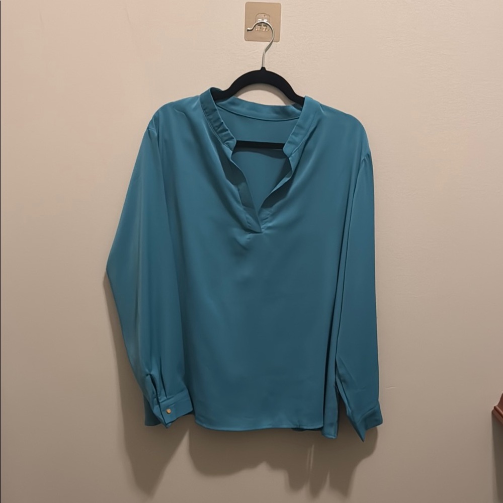 NWOT Green Relaxed Blouse with Mandarin Collar